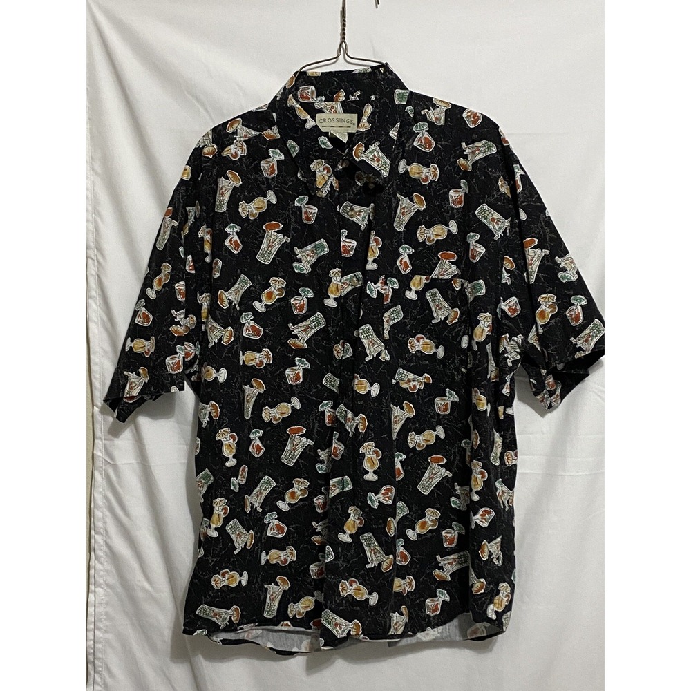 Hawaiian‎ Men Shirt XL Mixed Drinks Aloha Multi Color Button Down Crossings